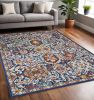 5' X 7' Blue And Ivory Oriental Area Rug
