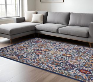 8' X 10' Blue And Ivory Oriental Area Rug