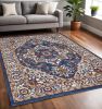5' X 7' Blue And Ivory Medallion Distressed Area Rug