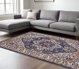 8' X 10' Blue And Ivory Medallion Distressed Area Rug
