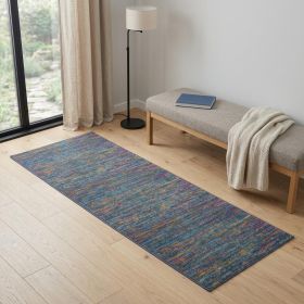 6' Blue And Orange Abstract Distressed Runner Rug