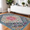 4' X 6' Blue And Ivory Medallion Distressed Area Rug