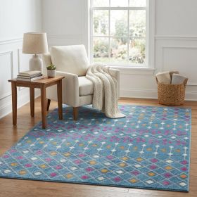 5' X 7' Blue And Orange Geometric Area Rug