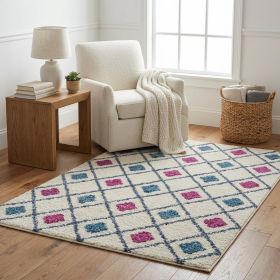 5' X 7' Ivory And Blue Geometric Area Rug