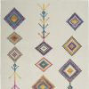 5' X 7' Blue Ivory And Pink Geometric Area Rug
