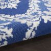 5' X 7' Blue And Ivory Damask Distressed Area Rug