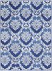 5' X 7' Blue And Ivory Damask Distressed Area Rug