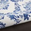 4' X 6' Ivory And Blue Damask Distressed Area Rug