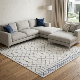 6' X 9' Ivory And Blue Geometric Area Rug