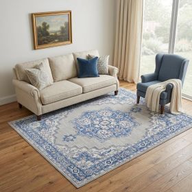 5' X 7' Blue And Gray Medallion Area Rug