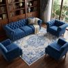 6' X 9' Blue And Gray Floral Area Rug