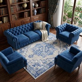 6' X 9' Blue And Gray Floral Area Rug