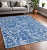 5' X 7' Blue And Ivory Floral Vines Distressed Area Rug