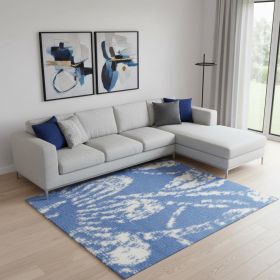 6' X 9' Blue And Ivory Floral Distressed Area Rug