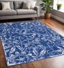 5' X 7' Ivory And Blue Floral Vines Distressed Area Rug