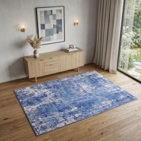 4' X 6' Blue And Ivory Abstract Distressed Area Rug