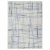 5' X 7' Ivory And Blue Geometric Distressed Area Rug