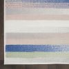 6' X 9' Ivory Blue And Green Striped Distressed Area Rug