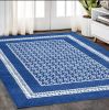 5' X 7' Blue And White Geometric Area Rug