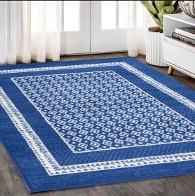 5' X 7' Blue And White Geometric Area Rug