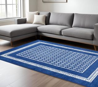 6' X 9' Blue And White Geometric Area Rug