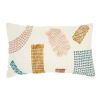 12" X 20" Beige Blue and Ivory Geometric Cotton Throw Pillow With Textured Appliques