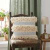 18" Blue And Natural Geometric Cotton Throw Pillow with Texture