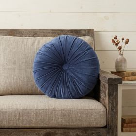 16" X 16" Dark Blue Round Velvet Throw Pillow