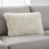 14" X 24" Long Ivory Shag Throw Pillow