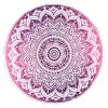 32" Pink and White Round Geometric Floor Pillow Cover With Pompoms