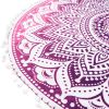 32" Pink and White Round Geometric Floor Pillow Cover With Pompoms