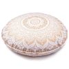 32" X 32" Gold And White Round Geometric Cotton Floor Throw Pillow Cover