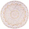 32" X 32" Gold And White Round Geometric Cotton Floor Throw Pillow Cover