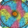 32" Blue And Pink Floor Round Horoscope Throw Pillow Cover with Pompoms