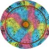 32" Blue And Pink Floor Round Horoscope Throw Pillow Cover with Pompoms