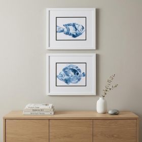 Set of Two 14" X 16" Blue Fish Wall Decor