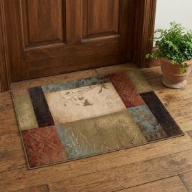 2' X 3' Beige And Brown Floral Block Pattern Scatter Rug