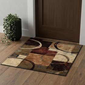 2' X 3' Brown And Black Abstract Geometric Scatter Rug