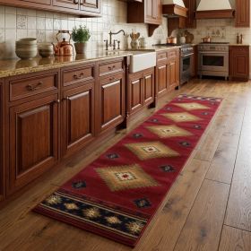2' X 8' Red And Beige Ikat Pattern Runner Rug