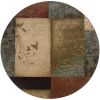 8â€™ Round Beige And Brown Floral Block Pattern Area Rug