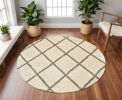 8â€™ Round Ivory And Gray Geometric Lattice Area Rug