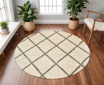 8â€™ Round Ivory And Gray Geometric Lattice Area Rug
