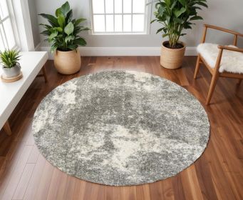 8â€™ Round Gray And Ivory Geometric Pattern Area Rug