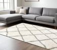 8' X 11' Ivory And Gray Geometric Lattice Area Rug