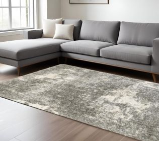 8' X 11' Gray And Ivory Distressed Abstract Area Rug