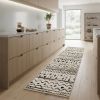 8' Ivory And Black Tribal Runner Rug