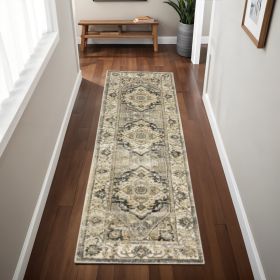 2' X 8' Beige And Gray Traditional Medallion Indoor Runner Rug