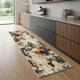 8' Beige And Black Runner Rug