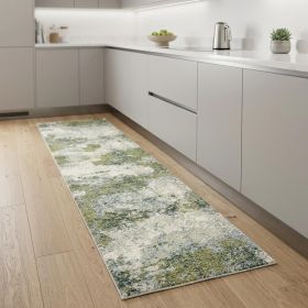 8' Blue And Green Runner Rug