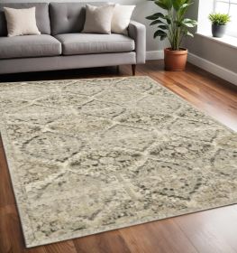 5' X 8' Ivory And Gray Trellis Distressed Area Rug